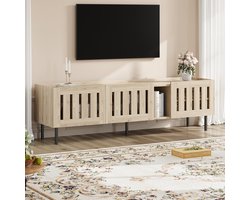 FloraGrace Tv Meubel - Minimalistisch Tv Dressoir Met Latdeuren En Kabeldoorvoer - Opbergvakken Voor Woonkamer - MDF Naturel - 160x40x47 Cm