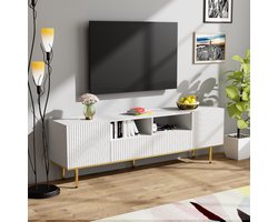 FloraGrace Tv Meubel - Modern Met Lade En Deuren - Opbergruimte Voor Woonkamer - Spaanplaat Wit Met Goud - 165x36x55 Cm