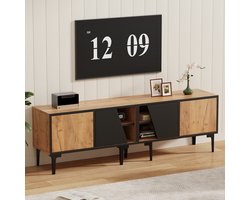 FloraGrace Tv Meubel - Modern Minimalistisch Met 4 Vakken En 7 Steunpoten - Voor Woonkamer En Thuisbioscoop - Spaanplaat Naturel Zwart - 160x36,5x45 Cm