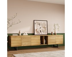 FloraGrace Tv Meubel - Natuurlijke Houtlook Met Golvende Deuren - Open Vakken En Gesloten Opbergruimte - MDF Spaanplaat - 191x38x46,5 Cm