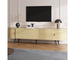 FloraGrace TV Meubel - Ovaal Design Met 4 Lades En Rolluikdeur - Voor Woonkamer En Hal - MDF - Naturel - 180x40x45 Cm