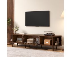 FloraGrace Tv Meubel - Ovaal Design Met Rotan Details En Roldeuren - Voor Woonkamer - MDF - 180x40x40 Cm - Walnootkleur