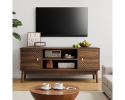 FloraGrace Tv-Meubel - Retro Design Met 2 Deuren En Open Opbergvak - Voor Woonkamer En Slaapkamer - Houtlook MDF - 110x40x48 cm - Walnoot