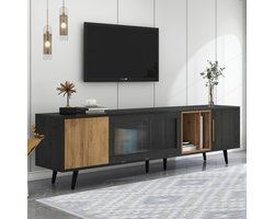 FloraGrace Tv Meubel - Ruim Opbergmeubel Met 3 Deuren En Kabeldoorvoer - Voor Woonkamer - MDF Grijs Bruin - 200x40x55,5 Cm