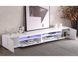 FloraGrace Tv Meubel - Symmetrisch Design Met Verstelbare Ledverlichting - Opbergkast Voor Woonkamer En Eetkamer - MDF - Wit - 240x38,5x35,5 Cm