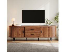FloraGrace TV Meubel - Walnoot Met Schuifdeuren En 2 Lades - Voor Woonkamer - Hout En Metaal - 160x40x55 Cm - Walnoot