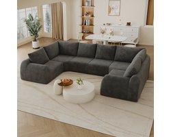FloraGrace U-bank 344 cm - 6-zits Hoekbank Zonder Montage - Voor Woonkamer en Appartement - Chenille - Donkergrijs