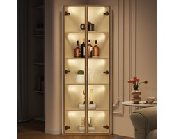 FloraGrace Vitrinekast Hoekmodel Met Led Verlichting En Veiligheidsglas Voor Woonkamer Of Kantoor MDF Wit 62x35x160 Cm
