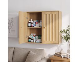 FloraGrace Wandkast - Badkamerkast Met 2 Deuren En Verticale Groeven - Voor Badkamer, Toilet En Hal - MDF En Spaanplaat - Eiken - 61,5x20x56 Cm