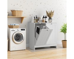 FloraGrace Waskast – 66 x 33 x 68 cm – Uitneembare Dubbele Wasmanden – MDF En Spaanplaat – Wit – Vrijstaande Opbergkast Voor Badkamer