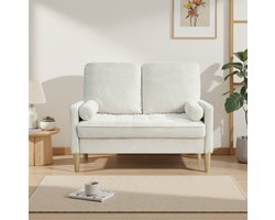 FloraGrace Zitbank 121 Cm - 2-Zits Loveseat Met Zachte Corduroy Bekleding - Scandinavisch Voor Woonkamer Of Slaapkamer - Hout En Stof - Beige