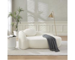 FloraGrace Zitbank 170 x 96 cm - 1-Zits Teddy Sofa Met Rond Design En Kussen - Compact Voor Woonkamer Slaapkamer Of Studio - Teddy - Beige
