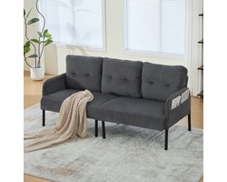 FloraGrace Zitbank 171 Cm - 3-Zits Bank Met Hoge Rugleuning En Zijvakken - Voor Woonkamer, Slaapkamer Of Werkkamer - Cord - Grijs