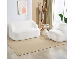 FloraGrace Zitbank – 2-Zits – Gebogen Design Met Zachte Fleece Bekleding – Voor Woonkamer, Slaapkamer En Thuiswerkplek – Polyester – Wit