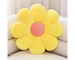 Floral Throw Pillow - Cute Flower Floor Cushion for Bedroom and Living Room Decor (40cm, Yellow)