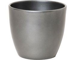 Floran Bloempot glanzend zilver metallic - keramiek - kamerplant - H19 x D22.5 cm- plantenpotten binnen