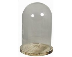 Floran Glazen woondecoratie stolp - op plateau - 22 x 30 cm - glas/hout