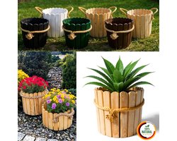 Floranica ronde bloempot 20 x 33 cm van grenenhout, plantenpot, bloembak, kruidenpot voor huis en tuin, voor binnen- en buitengebruik, naturel