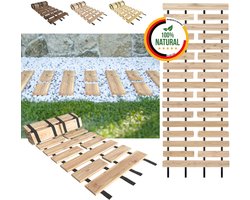 Floranica Uitrolbare houten tuinpad Rollpad van lariks 50 cm x 6 m Onbehandeld Uitrolbaar looppad tuinpad, gebogen, antislip, decoratief, voor feesten, bruiloften, binnenplaats