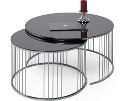 FLORANSA Salontafel Met Spiegelglas Set van 2 - Zilver/Chroom