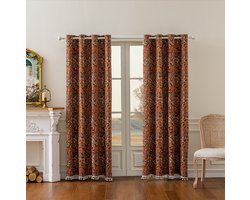 Floraweg Bohemian Paisley-gordijnen met franjes,Vintage karamelkleur,Verduisteringsgordijnen in Amerikaanse stijl voor woon- en slaapkamers, 140 x 160 cm,met haakjes ringen
