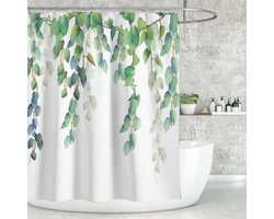 Floraweg Douchegordijn voor planten, groen, wit, badgordijn, anti-schimmel, textiel, wasbaar, badgordijn, waterdicht,polyester stof, wasbaar, badgordijn,met 12 stuks douchegordijnhaken , 180 x 200 cm