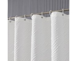 Floraweg Douchegordijn,douchegordijnen voor badkamer 3D embossing marmer Vlak kleur kraam douchegordijn, wasbaar waterdichte stof stofdouche gordijn set met 12 haken, 72 x 72 inch(180cmX180cm)- Wit