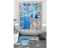 Floraweg Douchegordijn,Shower Curtain,badgordijn,badkamergordijn, stranden digitale printen -Anti Schimmel - Inclusief 12 ringen – Waterdicht -Wasbaar- Polyester - 180x200 cm