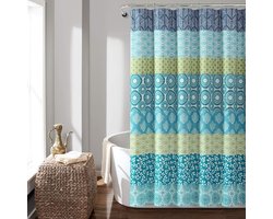 Floraweg Douchegordijn,Shower Curtain,badgordijn,badkamergordijn,Boheemse Streep Turquoise & Oranje - Betoverend en Stoutmoedig Kleurrijk, digitale printen -Anti Schimmel - Inclusief 12 ringen – Waterdicht -Wasbaar- Polyester - 180x200 cm