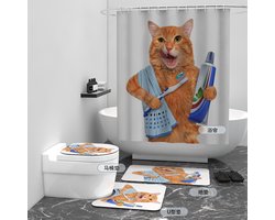 Floraweg Douchegordijn,Shower Curtain,badgordijn,badkamergordijn,De kat poes in de waskamer,-topkwaliteit - digitale printen -Anti Schimmel - Inclusief 12 ringen -met 12 stuks douchegordijnhaken – Waterdicht -Wasbaar- Polyester - 180x200 cm