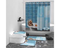 Floraweg Douchegordijn,Shower Curtain,badgordijn,badkamergordijn,De kat poes in de waskamer,-topkwaliteit - digitale printen -Anti Schimmel - Inclusief 12 ringen -met 12 stuks douchegordijnhaken – Waterdicht -Wasbaar- Polyester - 180x200 cm