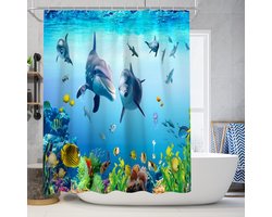 Floraweg Douchegordijn,Shower Curtain,badgordijn,badkamergordijn,Dolfijn in de zee ,-topkwaliteit - digitale printen -Anti Schimmel - Inclusief 12 ringen -met 12 stuks douchegordijnhaken – Waterdicht -Wasbaar- Polyester - 180x200 cm