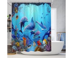 Floraweg Douchegordijn,Shower Curtain,badgordijn,badkamergordijn,Dolfijn in de zee ,-topkwaliteit - digitale printen -Anti Schimmel - Inclusief 12 ringen -met 12 stuks douchegordijnhaken – Waterdicht -Wasbaar- Polyester - 180x200 cm