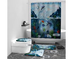 Floraweg Douchegordijn,Shower Curtain,badgordijn,badkamergordijn,Dolfijnen of katten spelen in de zee,-topkwaliteit - digitale printen -Anti Schimmel - Inclusief 12 ringen -met 12 stuks douchegordijnhaken – Waterdicht -Wasbaar- Polyester - 180x200 cm