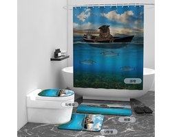 Floraweg Douchegordijn,Shower Curtain,badgordijn,badkamergordijn,Dolfijnen of katten spelen in de zee,-topkwaliteit - digitale printen -Anti Schimmel - Inclusief 12 ringen -met 12 stuks douchegordijnhaken – Waterdicht -Wasbaar- Polyester - 180x200 cm