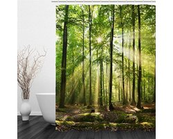 Floraweg Douchegordijn,Shower Curtain,badgordijn,badkamergordijn,Groene jungle,bos,bomenbos, digitale printen -Anti Schimmel - Inclusief 12 ringen – Waterdicht -Wasbaar- Polyester - 180x200 cm