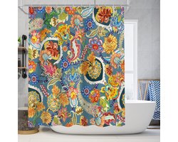 Floraweg Douchegordijn,Shower Curtain,badgordijn,badkamergordijn,Mysterieuze geometrie in muurschilderingstijl, digitale printen -Anti Schimmel - Inclusief 12 ringen -met 12 stuks douchegordijnhaken – Waterdicht -Wasbaar- Polyester - 180x200 cm