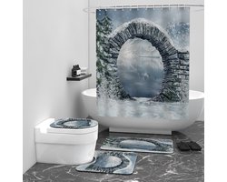 Floraweg Douchegordijn,Shower Curtain,badgordijn,badkamergordijn,Raam, muren, wegen en bruggen,-topkwaliteit - digitale printen -Anti Schimmel - Inclusief 12 ringen -met 12 stuks douchegordijnhaken – Waterdicht -Wasbaar- Polyester - 180x200 cm