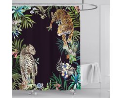 Floraweg Douchegordijn,Shower Curtain,badgordijn,badkamergordijn,Twee luipaarden in de jungle,-topkwaliteit - digitale printen -Anti Schimmel - Inclusief 12 ringen -met 12 stuks douchegordijnhaken – Waterdicht -Wasbaar- Polyester - 180x200 cm