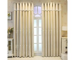 Floraweg Europese geborduurde bloemen vitrages, met sierlijke onderranden,transparante voile raamdecoratie gordijnen voor woonkamer/hal/villa kamerdecoratie,met haakjes ringen,1 paneel,beige,132x220cm