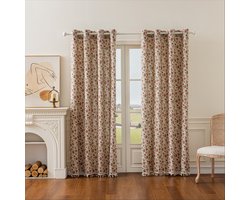 Floraweg Franse vintage rozen gordijnen met franjes – katoen-linnen, halfverduisterend – kant-en-klare gordijnen voor slaapkamers en woonkamers in rustieke stijl, 140x220cm