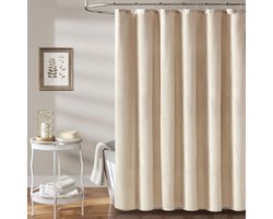 Floraweg linnen-effect douchegordijn met pu structuur,polyester, waterdicht douchegordijn, met ondoordringbare coating, anti-schimmel stof, met 12 douchegordijn ringen, wasbaar, 180 x 200 cm, beige
