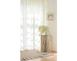 Floraweg: moderne, minimalistische vitrages met verticale strepen; lichtdoorlatende vitrages voor erkerramen in de woonkamer; witte vitrages met een huiselijke uitstraling, 132 x 160cm