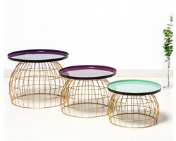 Floraya - Set 3 bijzettafels Laudatio - Paars/Violet/Lichtgroen - 40x40x26 cm + 45x45x32 cm + 50x50x42 cm (LxBxH)