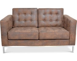 Florence Knoll Bank - 2 Zits - Vintage bruin - Suede Leer - Knoll - Zitbank - Design bank