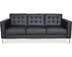 Florence Knoll Bank - 3 Zits - Zwart - Leer - Design Bank - Sofa - Zitbank