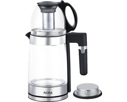 Floria Turkse Theepot & Waterkoker 2-in-1 – 1,8 L Elektrische Türk Çaydanlık met Theefilter – 1500 W – Automatische Uitschakeling – LED Verlichting – Zwart/Zilver