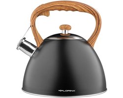 Florina Frank fluitketel RVS mat zwart / bruin 2.5 Liter - waterketel - geschikt voor alle warmtebronnen ook inductie - soft-touch handvat