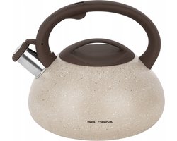 Florina Lava fluitketel RVS met steen coating 2,5L voor alle warmtebronnen - Waterketel - Waterkoker - Cool touch handvat - Bruin / beige