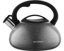 Florina Lava fluitketel RVS met steen coating 2,5L voor alle warmtebronnen - Waterketel - Waterkoker - Cool touch handvat - zwart / grijs